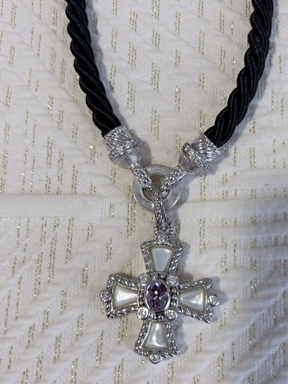 Judith Ripka Sterling Silver Cross Pendant with Amethyst Center Stone